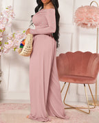 Pearl-Adorned Asymmetrical Neck Ruched Jumpsuit with Cinched Waist