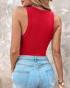 Round Neck Ribbed Tank Top with Integrated Bra