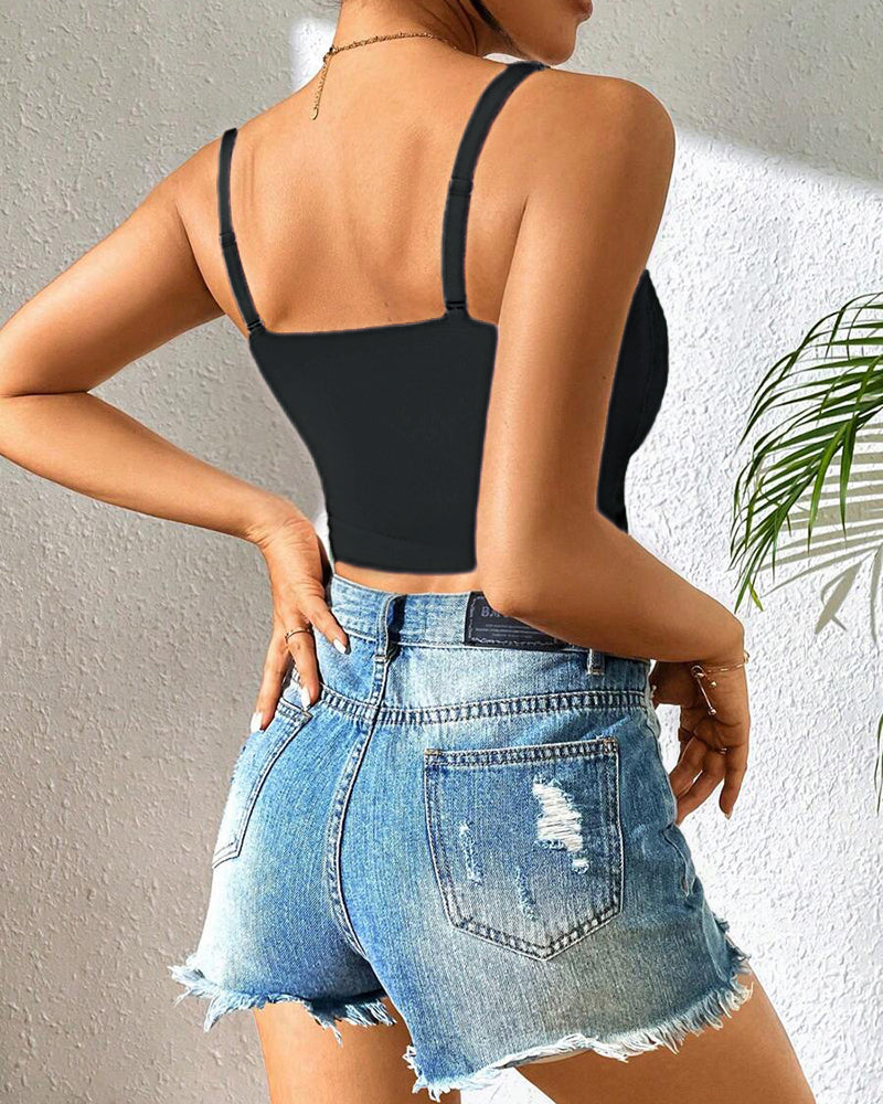 Lace V-Neck Spaghetti Strap Bralette - Sexy Soft Crop Cami