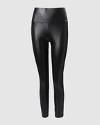 Mesh Detail Rhinestone High-Waisted Skinny Faux Leather Pants
