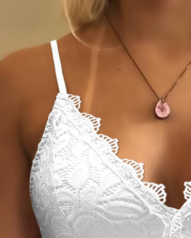 Guipure Lace Spaghetti Strap V-Neck Top