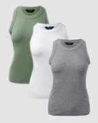 3-Pack Knit Racerback Tank Tops, Round Neck, Thick Straps