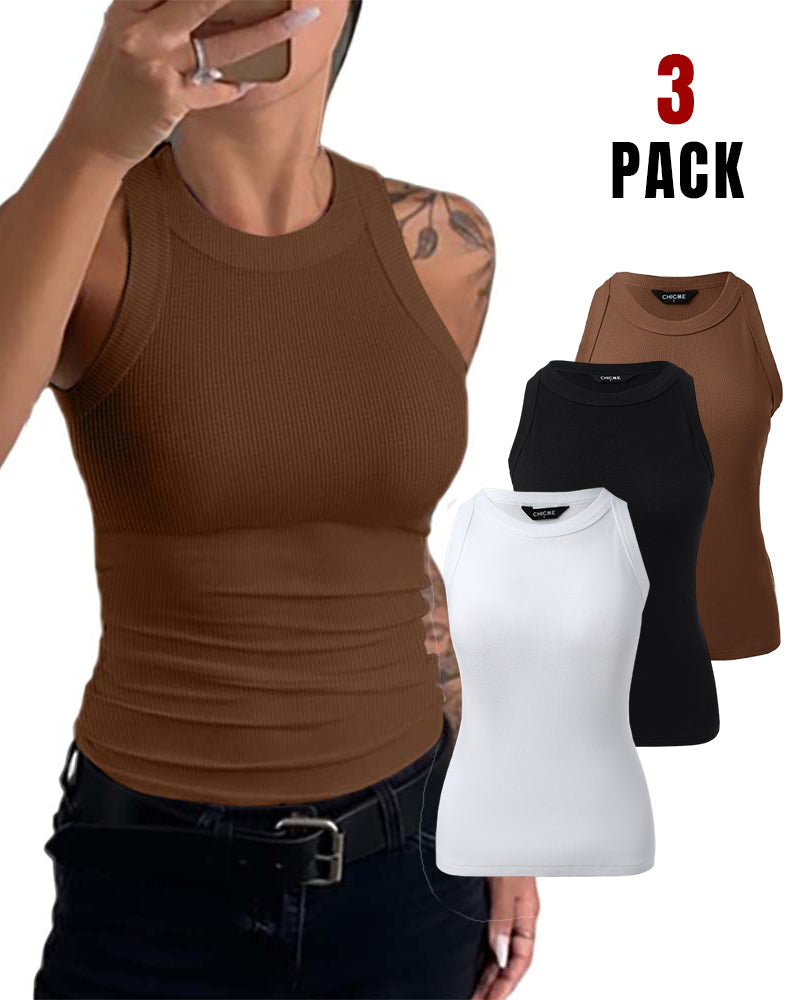 3-Pack Knit Racerback Tank Tops, Round Neck, Thick Straps