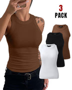 3-Pack Knit Racerback Tank Tops, Round Neck, Thick Straps