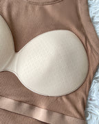 Round Neck Ribbed Tank Top with Integrated Bra