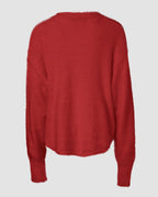 V-Neck Beaded Long Sleeve Fluffy Oversized Pullover Sweater