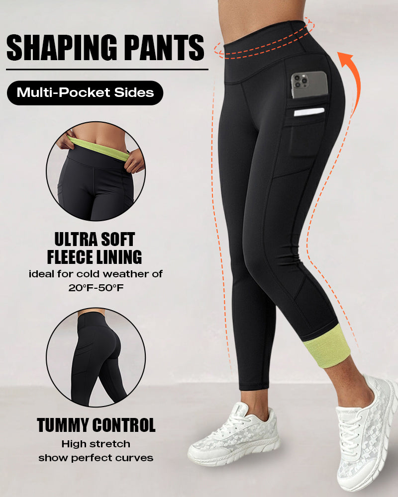 Winter Warm High-Waisted Thermal Yoga Pants with Pockets