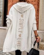 Hooded Heart Pattern Oversized Cardigan with Open Front