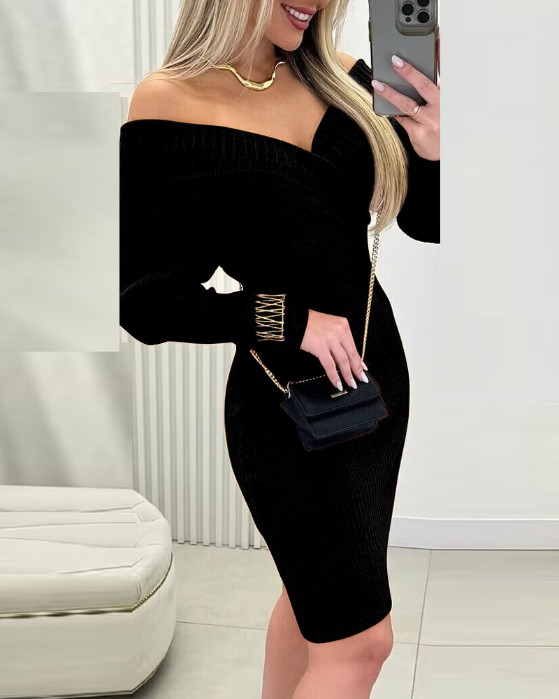 Off-Shoulder Bodycon Sweater Dress with Long Sleeves