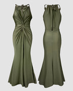Satin Sleeveless Mermaid Dress with Hollow-Out Twist Front Detail