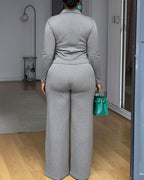 Chic Criss-Cross Button-Up 2-Piece with Pocketed Wide-Leg Pants Set.