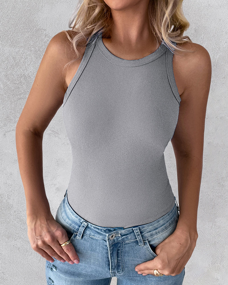 3-Pack Knit Racerback Tank Tops, Round Neck, Thick Straps