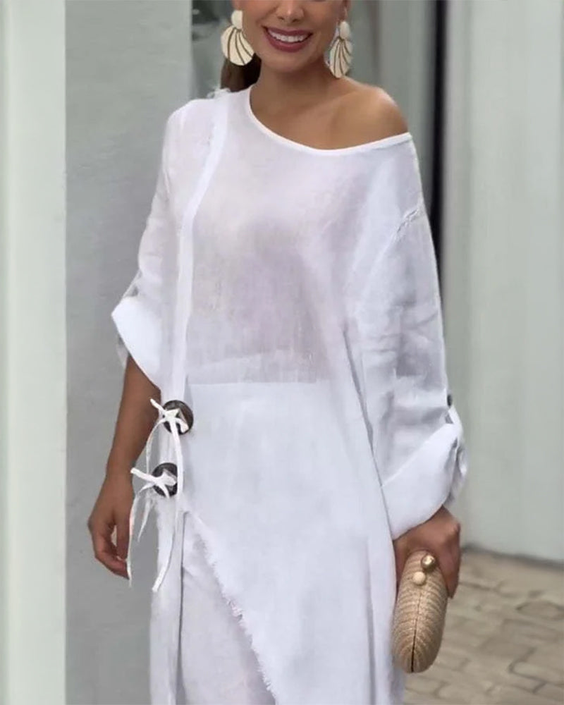 One-Shoulder Top with Coordinating Wide-Leg Pants Set