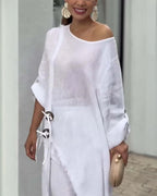 One-Shoulder Top with Coordinating Wide-Leg Pants Set