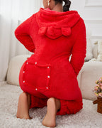 3D Ear-Buttoned Fluffy Lounge Jumpsuit with Practical Features
