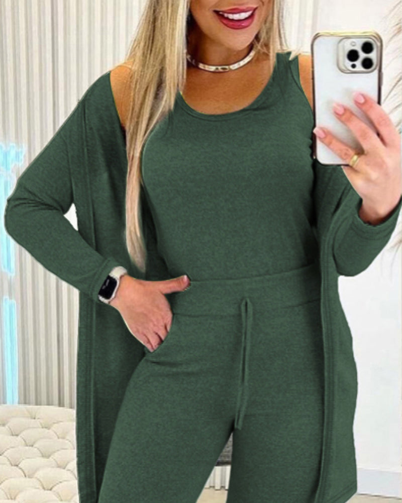 3-Piece Lounge Set: Tank Top, Open Coat, Comfort Pants