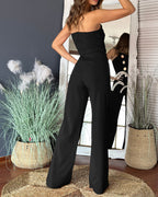 Asymmetrical Strapless Overalls with Metal Button Accents