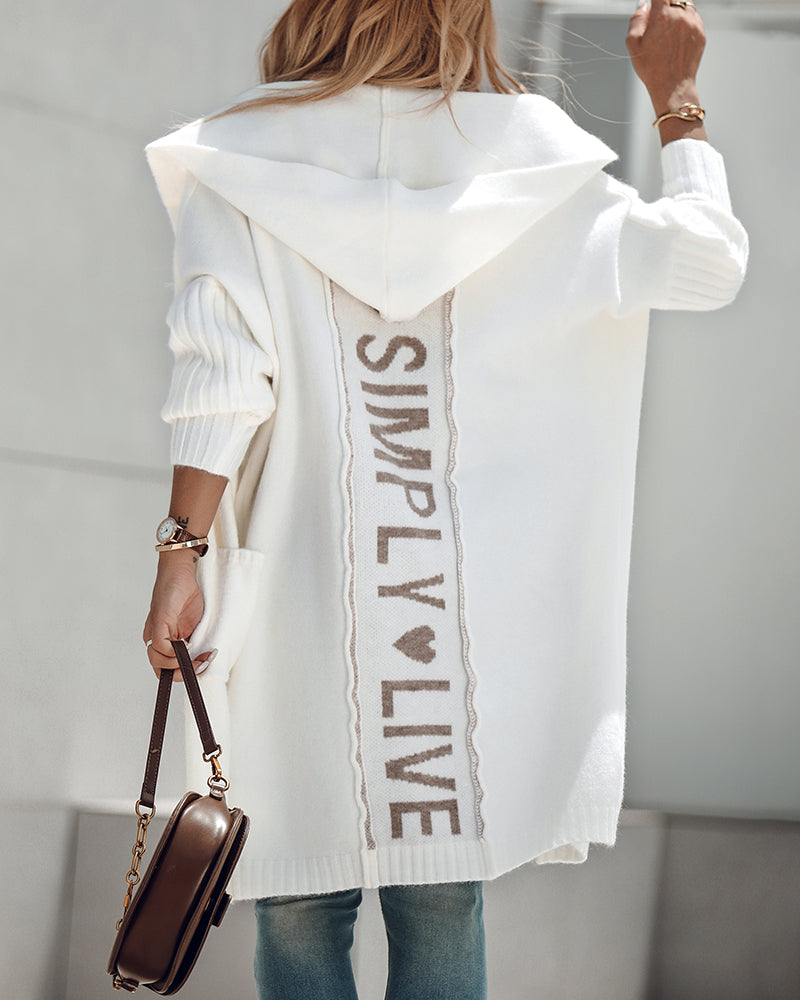 Hooded Heart Pattern Oversized Cardigan with Open Front