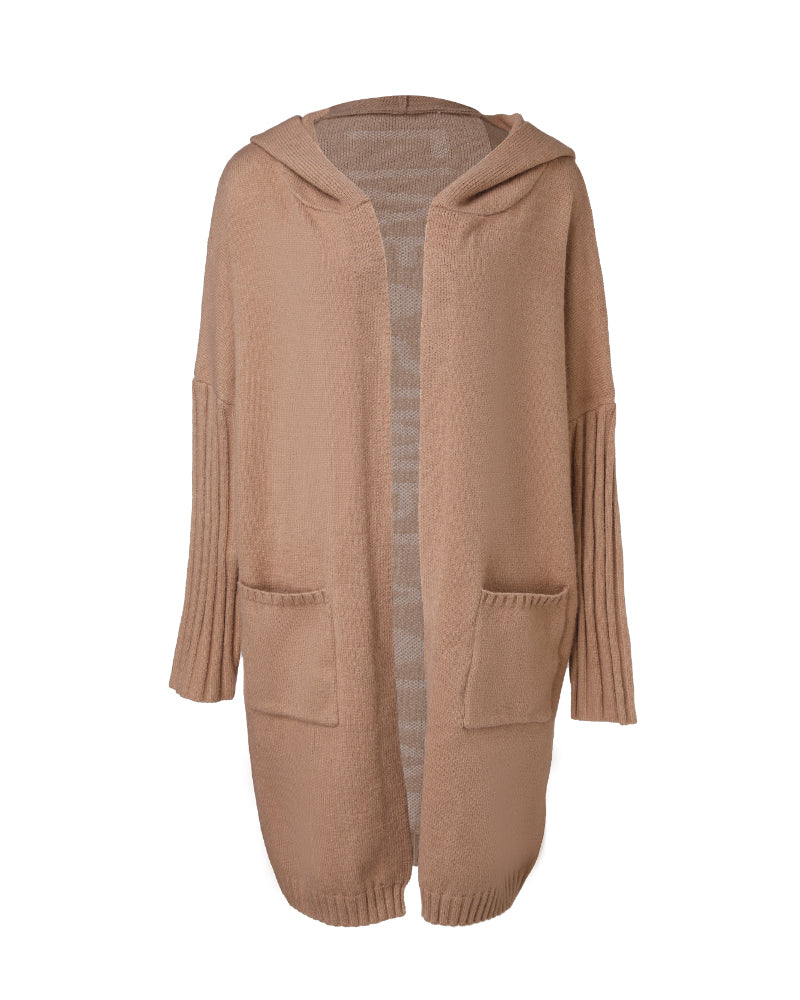 Hooded Heart Pattern Oversized Cardigan with Open Front
