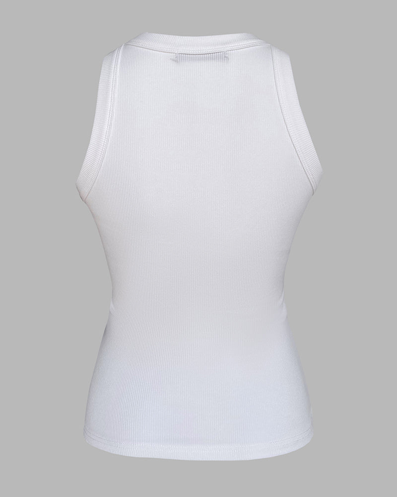 Rhinestone-Embellished Tank with Keyhole Neck and Sequin Details
