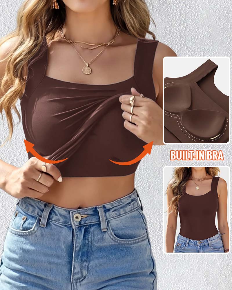 Seamless U-Neck Sleeveless Tank with Built-In Bra for Layering