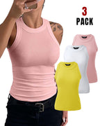 3-Pack Knit Racerback Tank Tops, Round Neck, Thick Straps