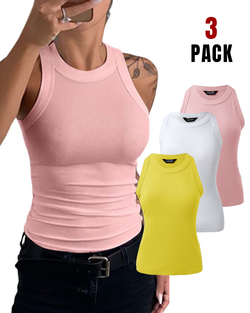 3-Pack Knit Racerback Tank Tops, Round Neck, Thick Straps