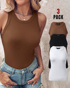 3-Pack Knit Racerback Tank Tops, Round Neck, Thick Straps