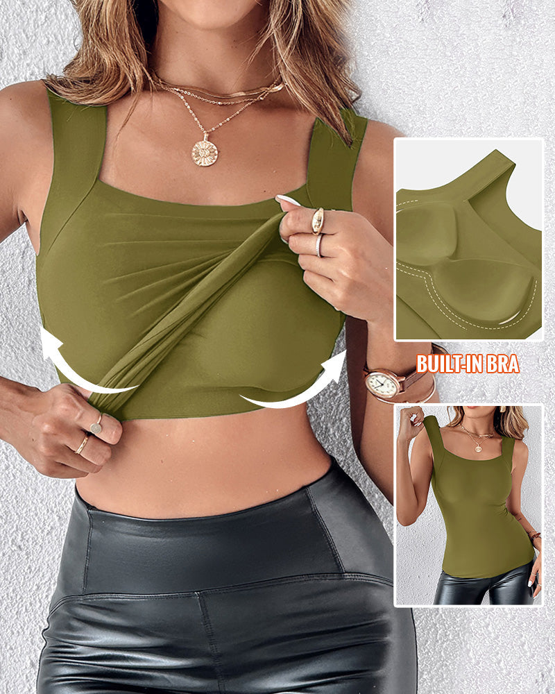 U-Neck Sleeveless Seamless Tank with Integrated Bra for Layering