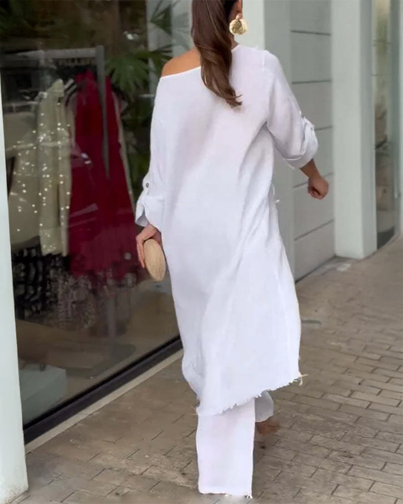 One-Shoulder Top with Coordinating Wide-Leg Pants Set