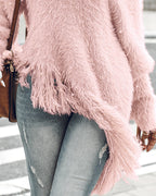 V-Neck Long Sleeve Tassel Fringe Pullover Sweater for Fall/Winter