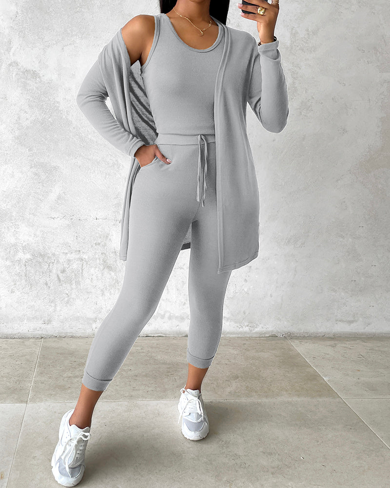 3-Piece Lounge Set: Tank Top, Open Coat, Comfort Pants