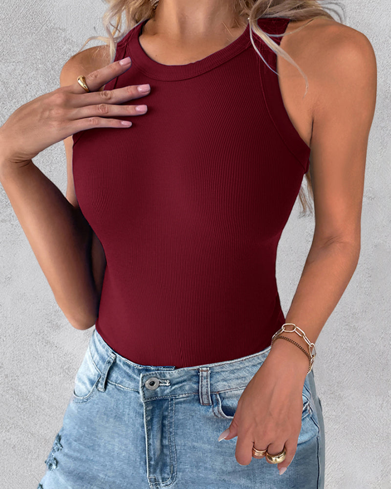 3-Pack Knit Racerback Tank Tops, Round Neck, Thick Straps
