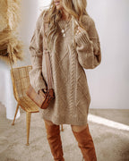 Casual Mid-Length Cable Knit Drop Shoulder Pullover Sweater
