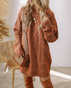 Casual Mid-Length Cable Knit Drop Shoulder Pullover Sweater