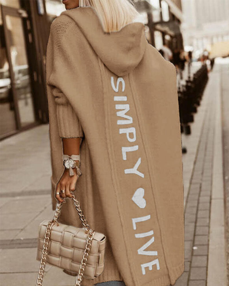 Hooded Heart Pattern Oversized Cardigan with Open Front