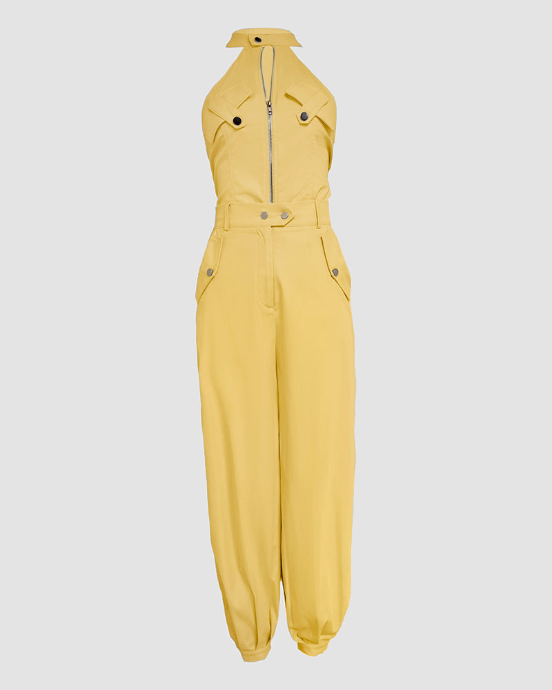 2-Piece High Neck Sleeveless Top and Cuffed Cargo Pants Set