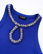 Sequin Keyhole Neck Sleeveless Rhinestone Ribbed Tank Top