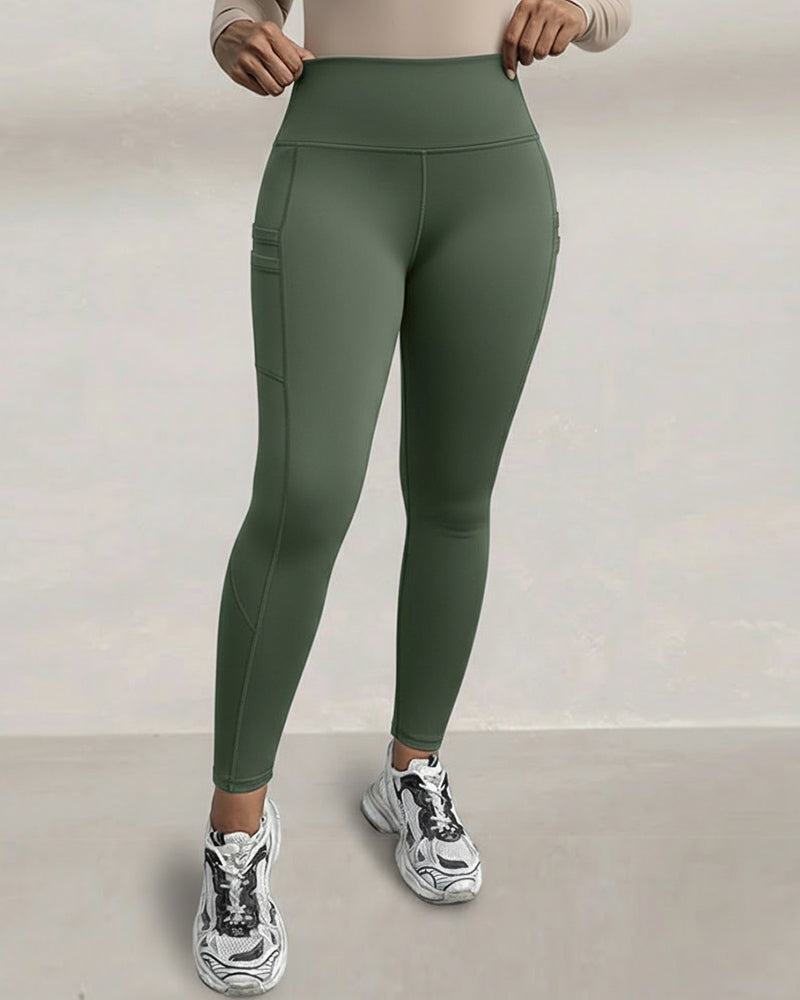 Winter Warm High-Waisted Thermal Yoga Pants with Pockets