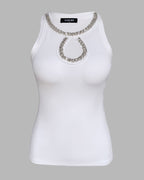 Sequin Keyhole Neck Sleeveless Rhinestone Ribbed Tank Top