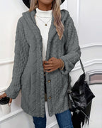 Argyle Hooded Teddy Coat with Buttoned Slits