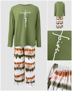 "2-Piece Ombre Pants and Letter Print Top Casual Ensemble"