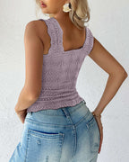 Floral Jacquard Square Neck Crop Top with Thick Straps