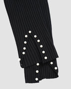 2-Piece Knit Top with Beaded Long Sleeves and Skinny Pants