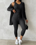 3-Piece Lounge Set: Tank Top, Open Coat, Comfort Pants