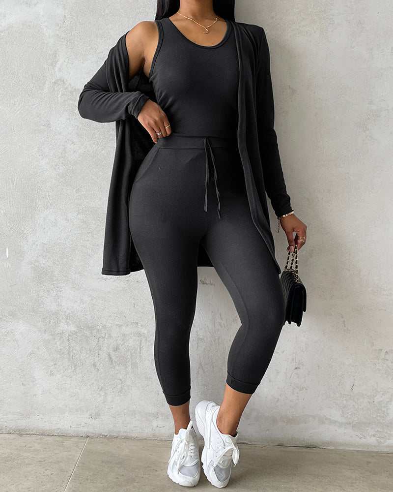 3-Piece Lounge Set: Tank Top, Open Coat, Comfort Pants