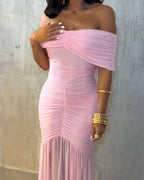 Off-Shoulder Ruched Waist Mermaid Evening Gown