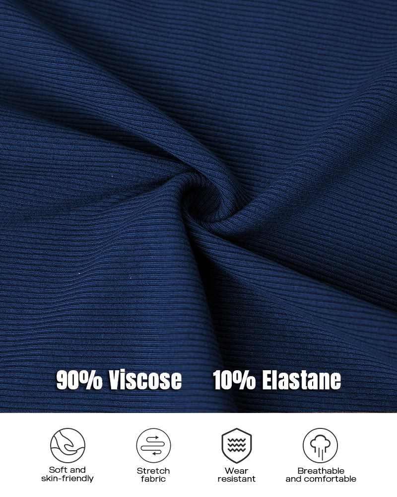 U-Neck Long-Sleeve Ribbed Top Featuring Integrated Bra Support