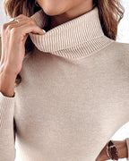 Turtleneck Long Sleeve Fleece-Lined Thermal Knit Sweater for Layering
