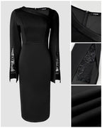 Asymmetrical Lace Dress with Split Sleeves and Back Zipper